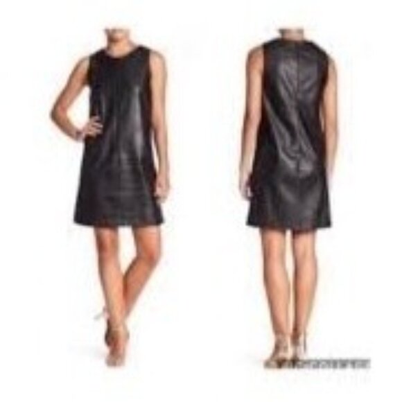 Carmen Marc Valvo Women's Faux Leather Black Cutout Shift Dress Size 6 Gothic - Picture 3 of 15